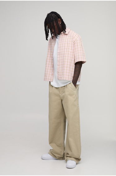 Wide Fit Half & Half Waistband Washed Twill Trouser - taupe