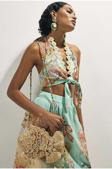 Beige Raffia Fish Crossbody Bag