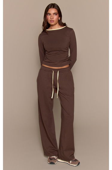 Chocolate Cotton Contrast Drawstring Relaxed Joggers