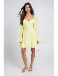 Burnout Floral Godet Hem Mini Dress - lemon