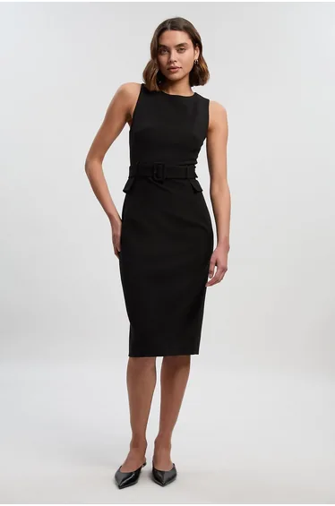 Compact Essenital Belted Midi Pencil Dress