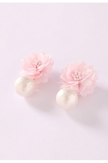 3D Mesh Floral Ball Drop Earrings in Pink for Outdoor Wedding & Floral Ceremony