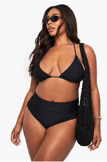 Plus Tummy Control Bikini Bottoms - black