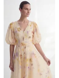 Summer Invite Apricot Floral Print Puff Sleeve Maxi Dress - 1