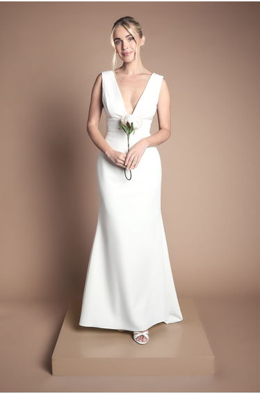 Coast Honoured Petite Premium Crepe Plunge Neck Fishtail Wedding Dress