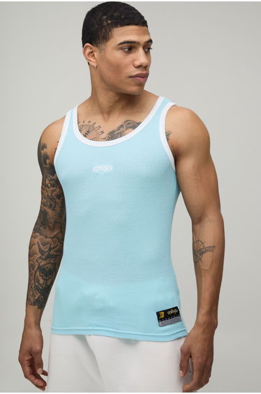Muscle Fit Man Sport Waffle Vest - blue