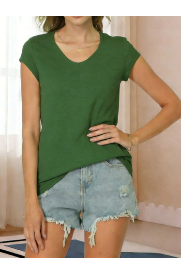 Dark Green Solid Cap Sleeve T-Shirt