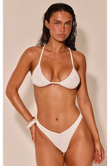 White Shimmer Plait Strap Detail Tanga Bikini Bottoms