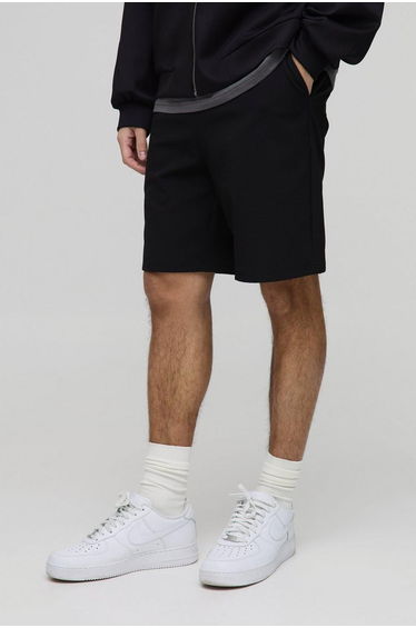 Elasticated Waist Technical Stretch Relaxed Fit Shorts - black