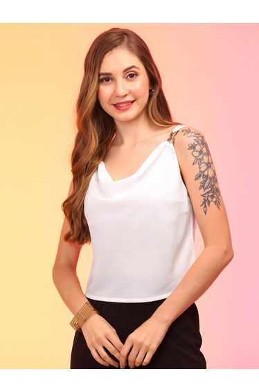 Women White Cowl Neck Strappy Top