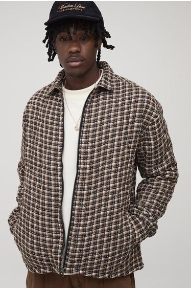 Tall Boucle Check Zip Up Overshirt - black