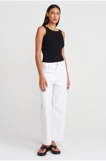 DILVIN Sleeveless Ribbed Square-neck Blouse