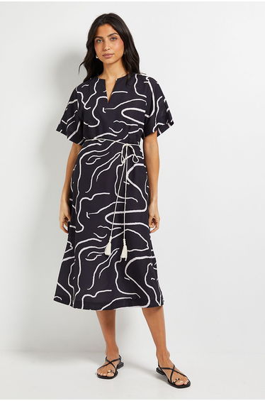 Abstract Belted Dress