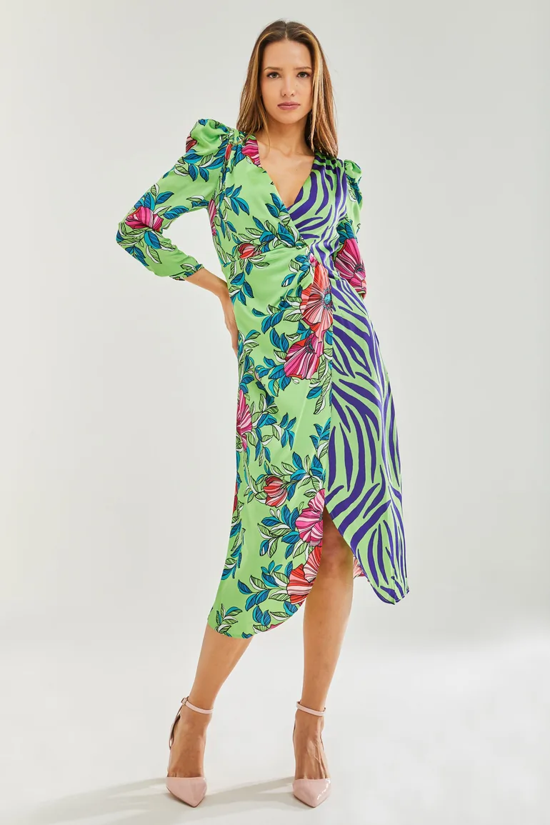 liquorish midi wrap dress Liquorish satin midi wrap dress with hi low hem in dusky pink floral