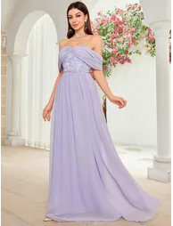 فستان ليلي شيفون بنفسجي طول الأرض على شكل حرف A - 2