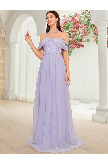 Leely Women's Elegant Off The Shoulder Sleeveless A-Line Dress