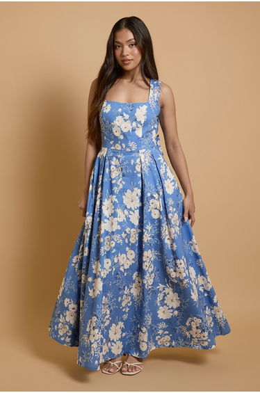 Petite Square Neck Cotton Occasion Maxi Dress