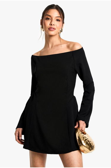 High Bardot Tie Back Skater Dress