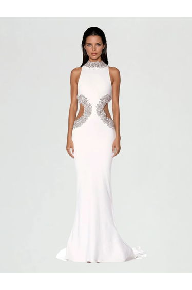 Lenticor Sleeveless Cutout Crystal Maxi Dress