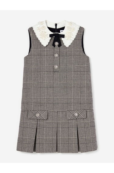 Self Portrait Girls Check Sleeveless Dress in Black