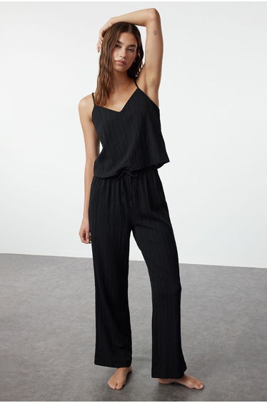 Black Woven Pajama Set