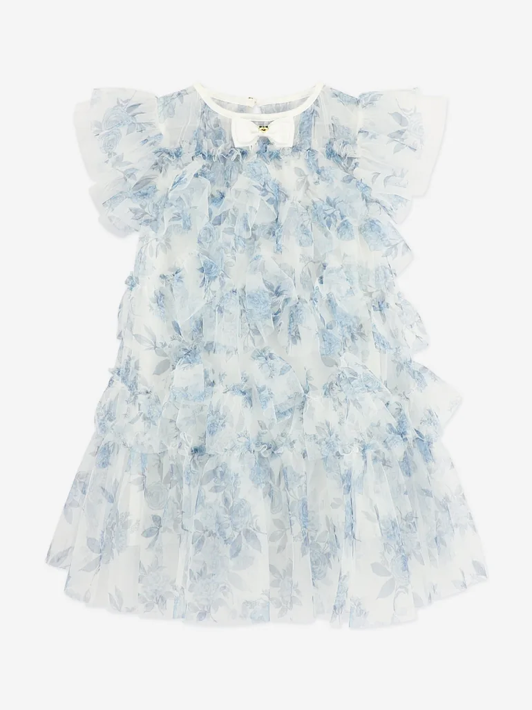 Angels Face Girls Etta Printed Tiered Tulle Dress in Blue - 1