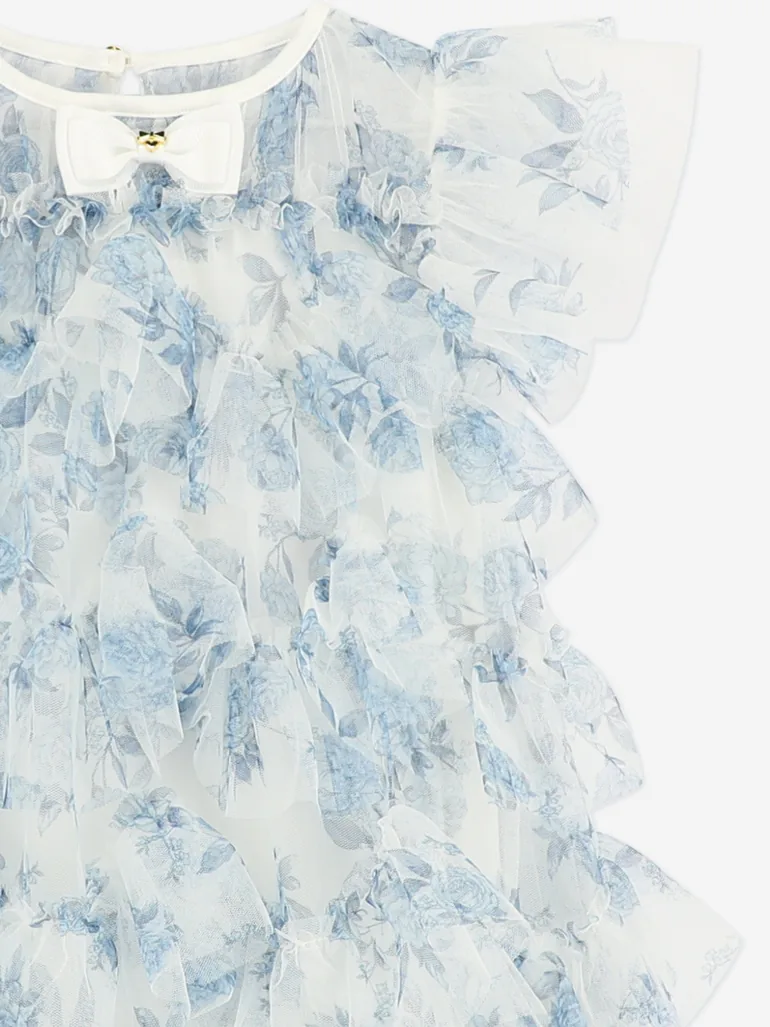 Angels Face Girls Etta Printed Tiered Tulle Dress in Blue - 3