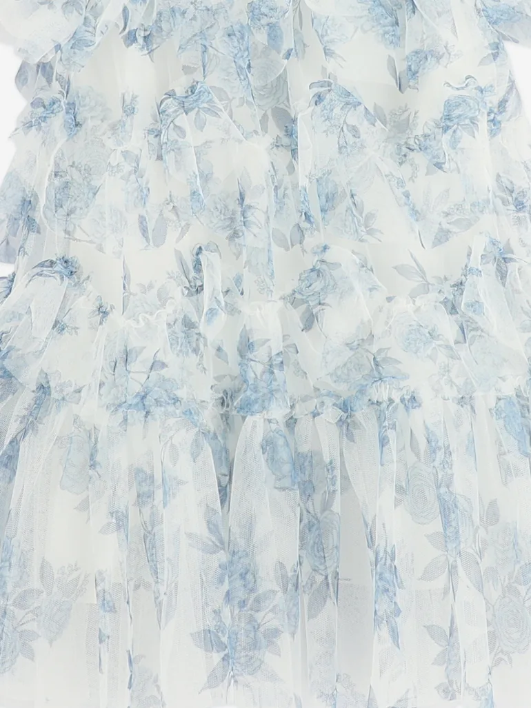 Angels Face Girls Etta Printed Tiered Tulle Dress in Blue - 4