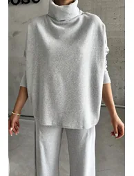 Women's Selanik Fabric Turtleneck Bottom Top Set - 3