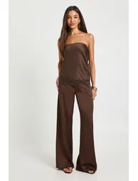 Satin Lace Contrast Loose Fit Bandeau - chocolate