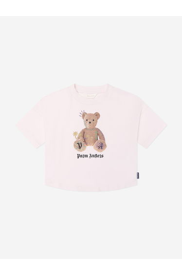 Palm Angels Girls Teddy with Signs Jersey T-Shirt in Pink