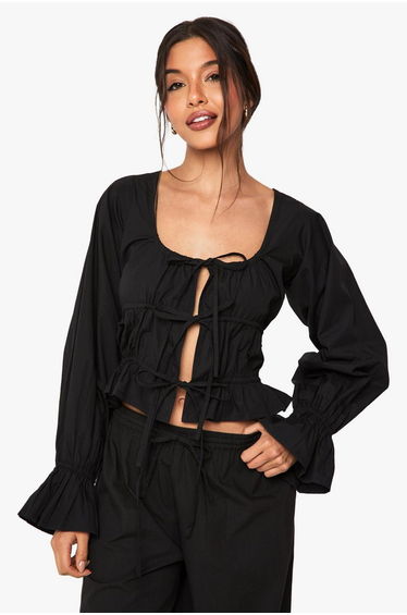 Cotton Poplin Tie Detail Top