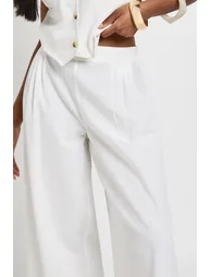 Linen Look Pleated Wide Leg Trousers - natural - 2