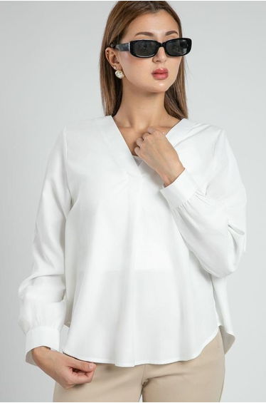 Elegant Office Blouse With V Neck