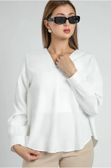 رينا بلوزة أبيض بأكمام طويلة