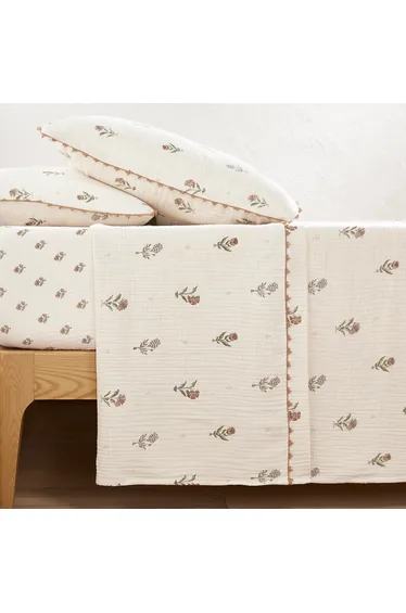 Emeline Floral  Cotton Muslin Flat Sheet