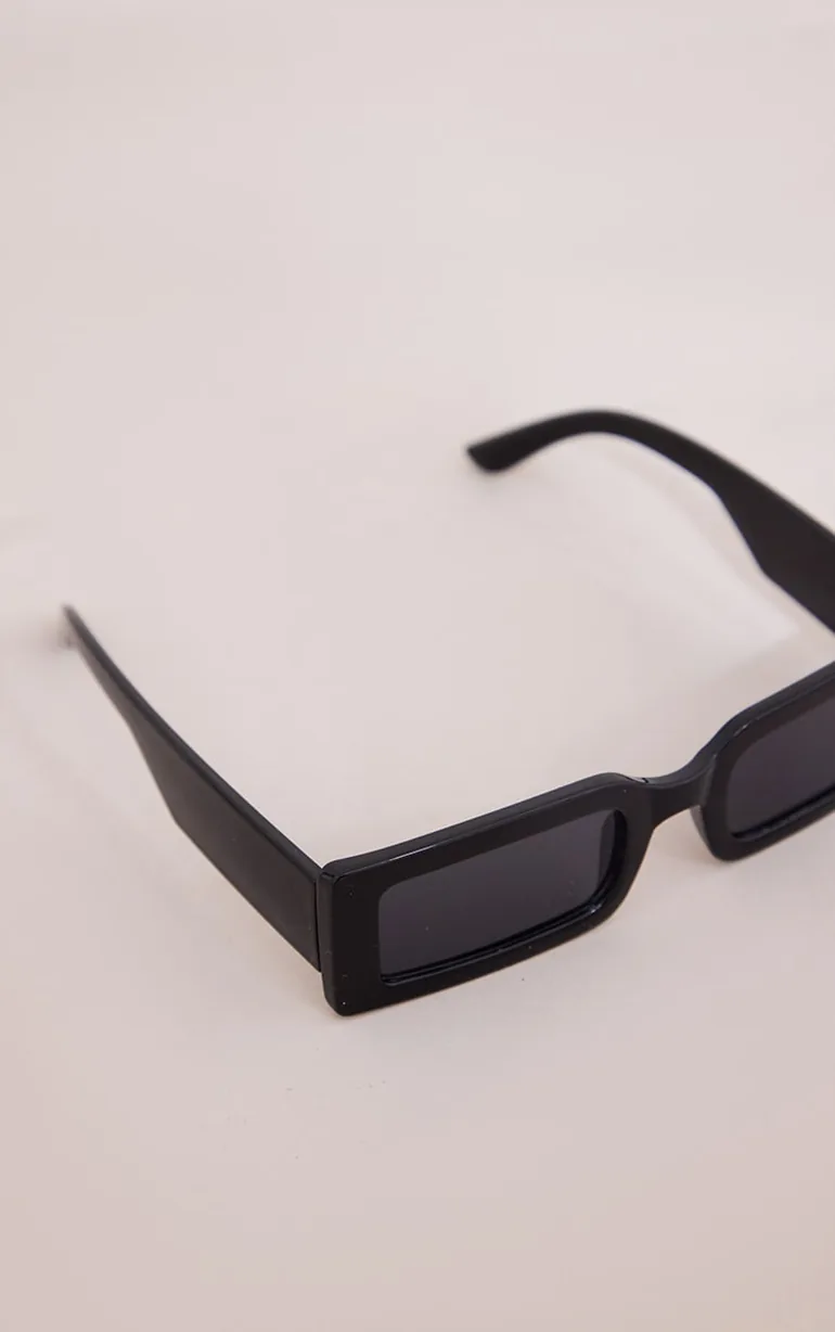 Black Slim Rectangular Frame Sunglasses - 1
