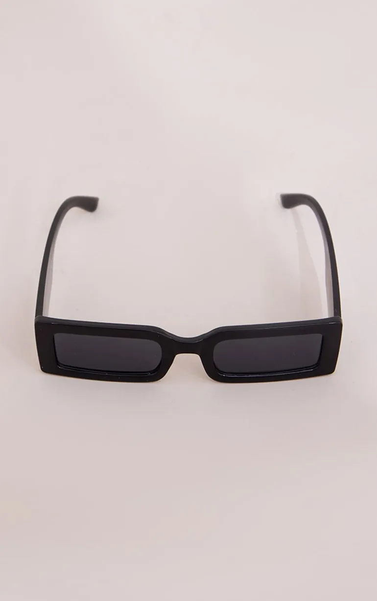 Black Slim Rectangular Frame Sunglasses - 2