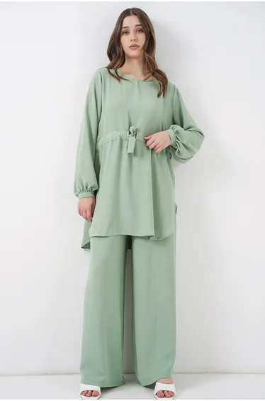 BDART Crew Neck Tie Detail Tunic and Wide Leg Pants Set