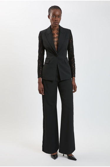 Compact Stretch Lace Mix Tailored Single Breasted Blazer