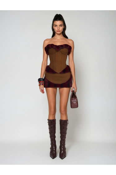 Ulythar Strapless Faux Fur Skirt Set