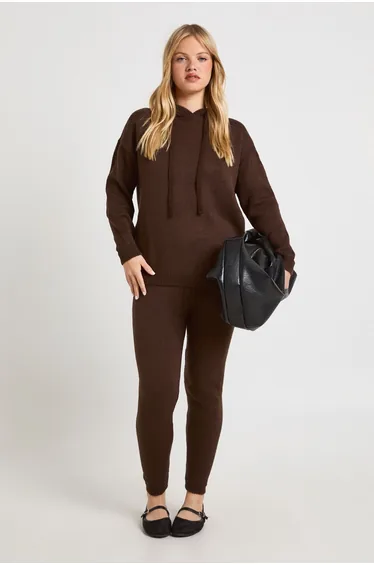 Petite Soft Knit Hoodie & Trouser Co-ord - chocolate
