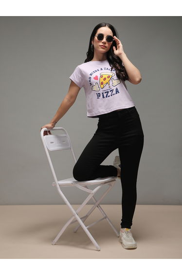Women Regular Fit Printed Crop T-Shirt
