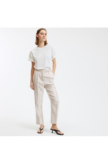 Wide Leg Trousers with Pleats, Satin Finish