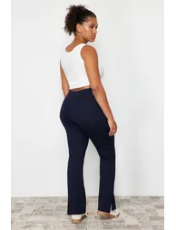 Navy Blue Stitch Detail Knitted Trousers - 5