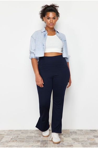 Navy Blue Stitch Detail Knitted Trousers