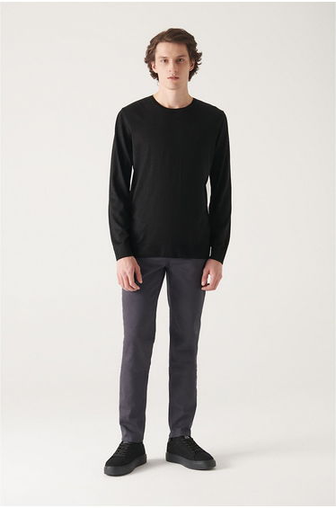 Men's Black Crew Neck Wool Blended Standard Fit Normal Cut Knitwear Sweater