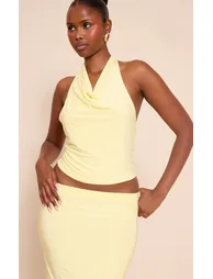 Lemon Double Layer Slinky Halterneck Gold Detail Backless Top - 5