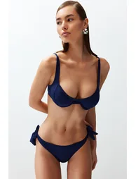 Navy Blue Tie Bikini Bottom - 1