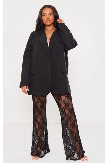 Plus Black Oversized Structured Blazer